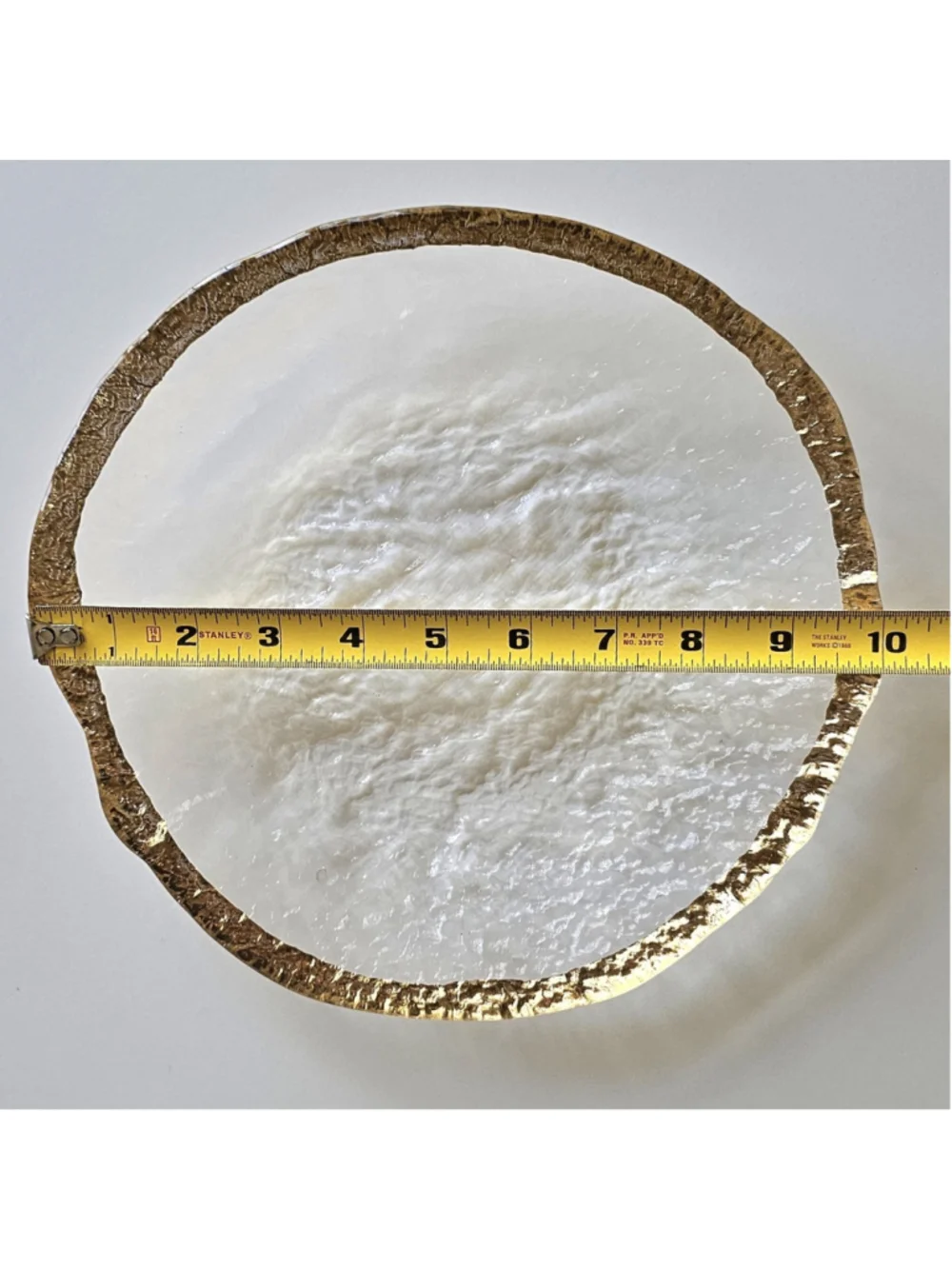 Vintage IVV Glacier Italy 10” Dinner Plate Textured Art Glass 10K Gold Trim MCM